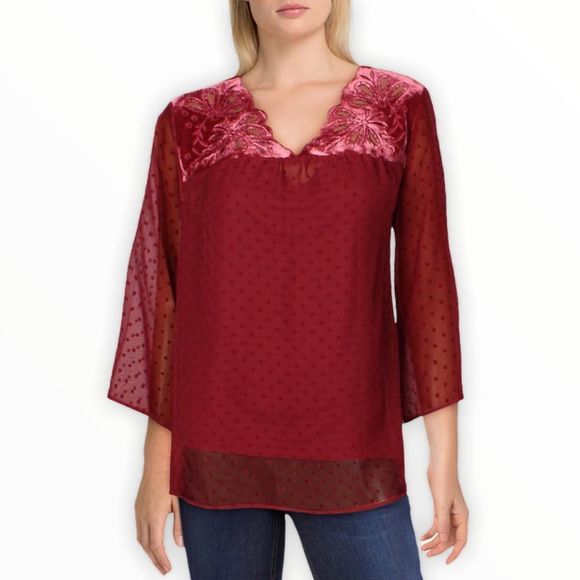 Style & Co. Garnet Swiss Dot Velvet Blouse & Cami - Picture 1 of 13